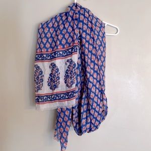 J. Crew  Mixed Paisley Print Popover Top Red White Blue Scarf